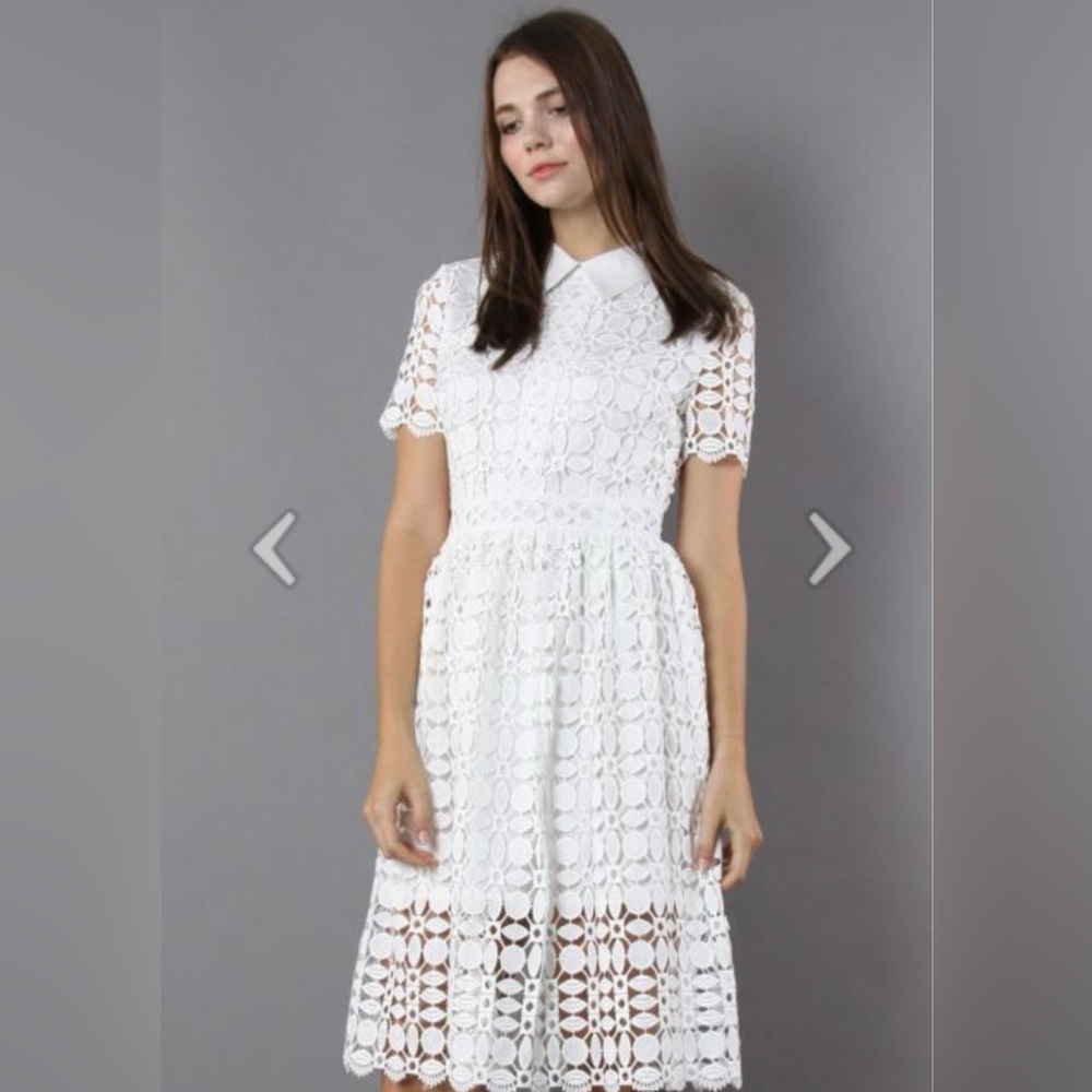 Chicwish White A-Line Midi Dress with Peter Pan Collar